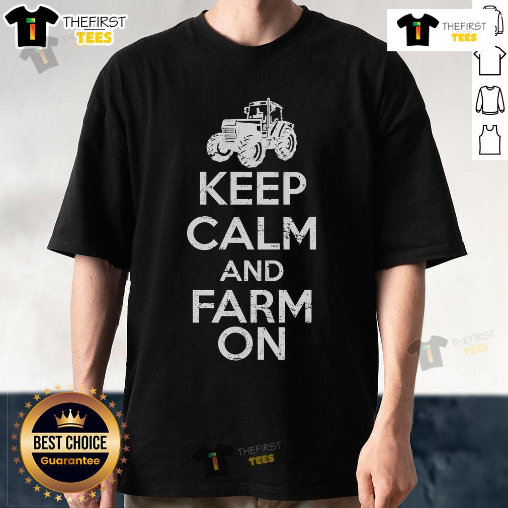 Premium Keep Calm And Farm On T Shirt Premium Keep Calm And Farm On T-Shirt featuring a stylish design perfect for farmers and agriculture enthusiasts.