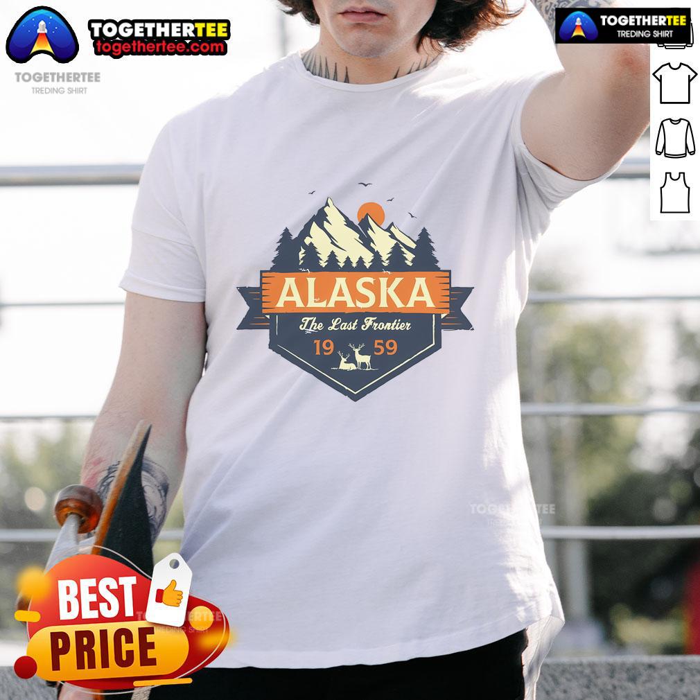 Premium Last Frontier Retro Alaska 1959 T Shirt Alt Text: Premium Last Frontier Retro Alaska 1959 T-Shirt featuring vintage design and vibrant colors, perfect for enthusiasts.