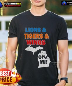 Premium Lions Tigers Wings Oh Mi T-Shirt featuring vibrant animal graphics and bold typography on a stylish tee.