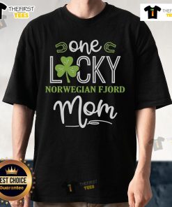 Premium One Lucky Norwegian Fjord Horse Mom T-shirt for Irish horseback riding enthusiasts featuring a stylish design.