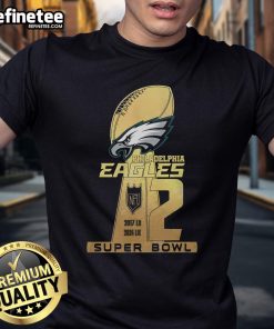 Alt Text: Premium Philadelphia Eagles 2 Super Bowl T-Shirt featuring vibrant team colors and bold graphics celebrating the championships.