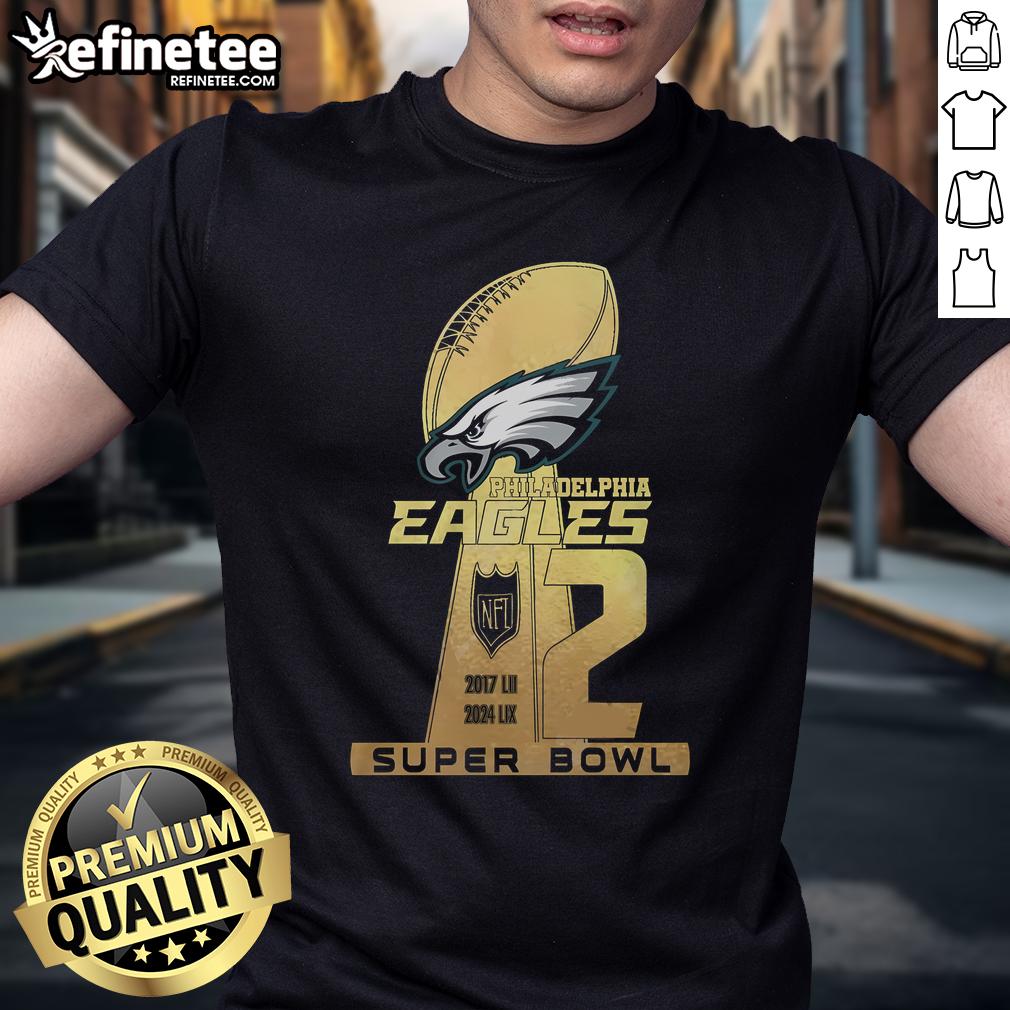 Premium Philadelphia Eagles 2 Super Bowl T Shirt Alt Text: Premium Philadelphia Eagles 2 Super Bowl T-Shirt featuring vibrant team colors and bold graphics celebrating the championships.