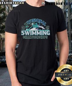 Premium Riil Swimming Divisional Championships 2025 T-Shirt featuring vibrant design and event details for swimmers.