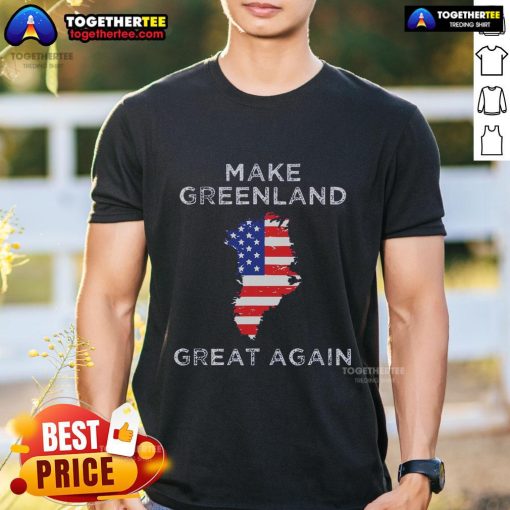 Premium Trump Make Greenland Great Again T-Shirt featuring the Greenland and America flags in a bold design.