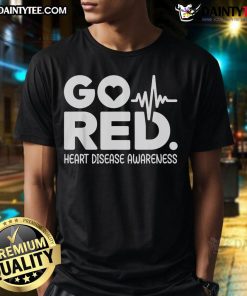 Alt Text: Pretty Go Red For Heart Disease Awareness Heartbeat T-Shirt featuring a vibrant red design promoting heart health.