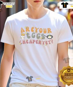 Pretty Groovy Are Your Eggs Cheaper Yet T-Shirt featuring a colorful retro design perfect for egg lovers and humor enthusiasts.