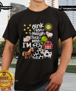 Adorable farm-themed t-shirt for a 2nd birthday featuring 'Oink Baa Neigh Cluck Moo I'M 2' design for kids.