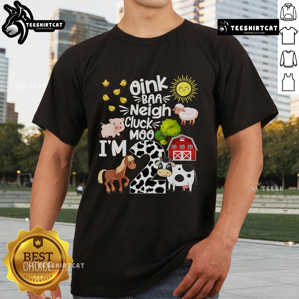 Top 2Nd Birthday Oink Baa Neigh Cluck Moo I'M 2 Farm Birthday T Shirt Adorable farm-themed t-shirt for a 2nd birthday featuring 'Oink Baa Neigh Cluck Moo I'M 2' design for kids.