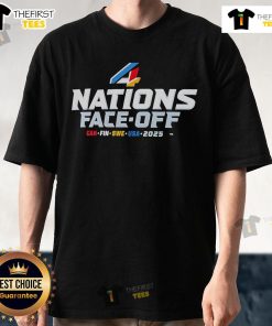 Top 4 Nations Face-Off Can Fin Swe USA 2025 T-Shirt showcasing national flags and sports theme for ultimate fans.