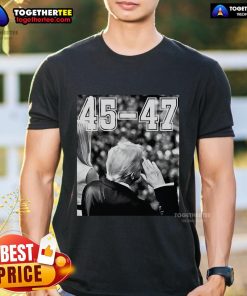 Vintage T-shirt featuring the Top 45-47 President Trump military salutes design, showcasing patriotic themes.