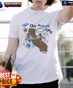 Alt Text: Top A Tribe Called Quest X Golden State Warriors We On Award Tour T-Shirt featuring vibrant graphics and team colors.