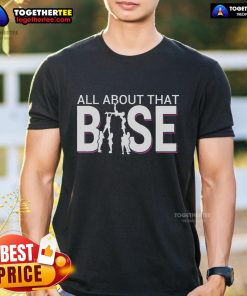 Alt Text: Top All About That Base Funny Cheerleading T-Shirt showcasing a playful design for cheer enthusiasts.