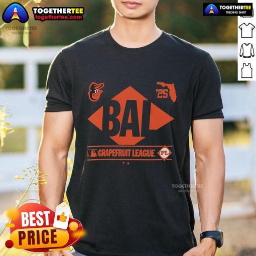 Top Baltimore Orioles 2025 Spring Training Grapefruit League T-Shirt featuring team logo and vibrant colors.