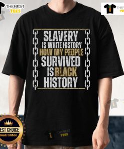 Alt Text: Top Black History Slavery Is White History T-Shirt featuring bold text design, promoting awareness and education.
