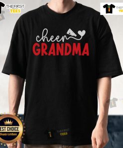 Top Cheer Grandma T-Shirt featuring a proud grandmother supporting her cheerleader granddaughter in vibrant colors.