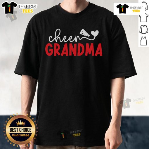 Top Cheer Grandma T-Shirt featuring a proud grandmother supporting her cheerleader granddaughter in vibrant colors.