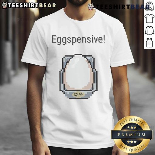 Alt Text: Top Eggspensive Egg 8Bit Retro Pixel T-Shirt featuring quirky pixel art design in vibrant colors.