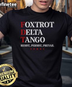 Top Foxtrot Delta Tango Anti Trump T-Shirt featuring bold graphic design and vibrant colors for expressive political statements.