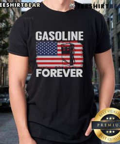Top Gasoline Forever Funny Gas Cars Lover T-Shirt featuring a patriotic USA flag design, perfect for car enthusiasts.