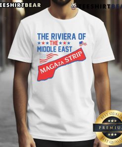 Alt Text: Gaza Strip Trump Magaza Strip T-Shirt featuring American flag design and USA map, perfect for patriotic supporters.