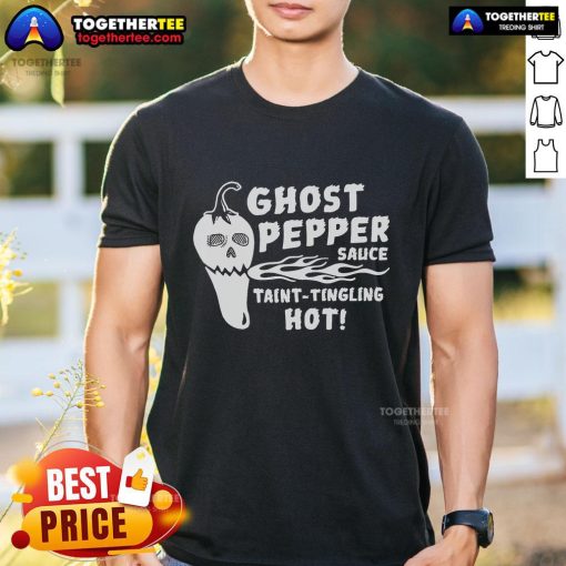 Alt Text: Top Ghost Pepper Sauce Taint Tingling Hot T-Shirt featuring vibrant graphics and spicy theme for hot sauce lovers.