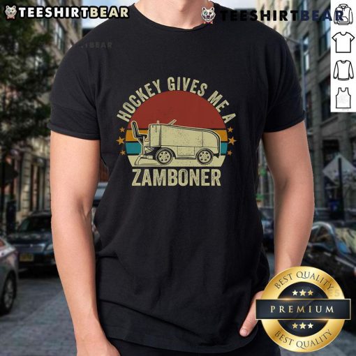 Top Hockey Gives Me A Zamboner Retro T-Shirt featuring a vintage design ideal for hockey fans and enthusiasts.