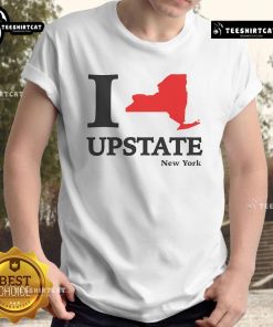 Alt Text: Top I Love Upstate NY New York Heart Map T-Shirt featuring a heart-shaped map design of Upstate New York.