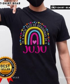 Top In A World Full Of Grandmas Be A Juju Happy Mother's Day T-Shirt design featuring vibrant text and floral graphics.