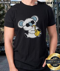 Top Koala Playing Saxophone Band Member T-Shirt featuring a cute koala musician with saxophone in vibrant colors.