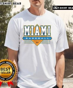 Vintage 90s Miami Marlins inspired throwback T-shirt showcasing retro baseball design in vibrant colors.