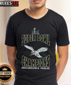 Alt Text: Top Philadelphia Eagles Majestic Threads Super Bowl LIX Champions retro t-shirt featuring vibrant team graphics.