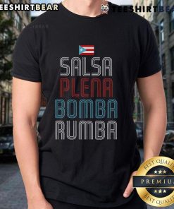 Top Puerto Rico Flag Music T-Shirt featuring vibrant designs for Salsa, Plena, Bomba, and Rumba enthusiasts.