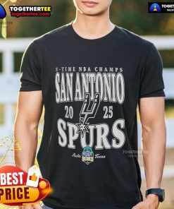 Alt Text: Top San Antonio Spurs 5-Time NBA Champs 2025 T-Shirt featuring team colors and logo, perfect for fans.