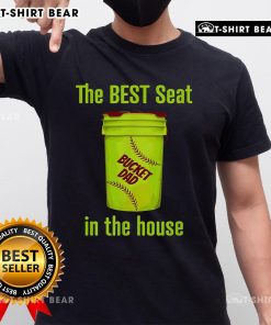 Top Softball Dad T-Shirt featuring 'Best Seat In The House' design with pitcher and catcher graphics. Perfect gift for sports dads.