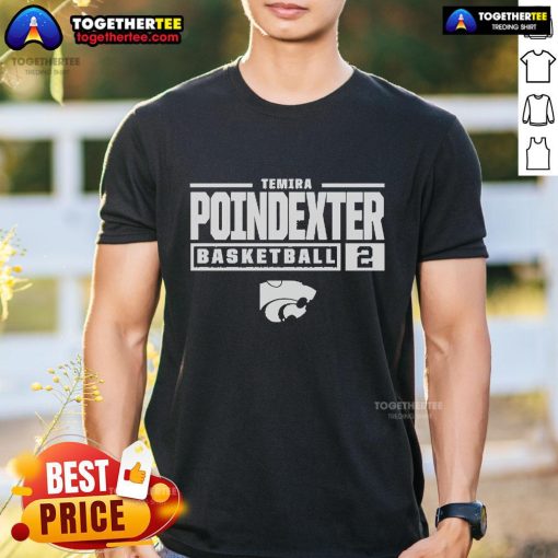 Alt Text: Top Temira Poindexter K-State Wildcats Graphite Rally Nil Stacked Box T-Shirt featuring bold team graphics.