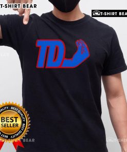 Alt Text: Top Tommy Devito New York Giants T-shirt featuring iconic Italian hand gesture, perfect for fans and collectors.