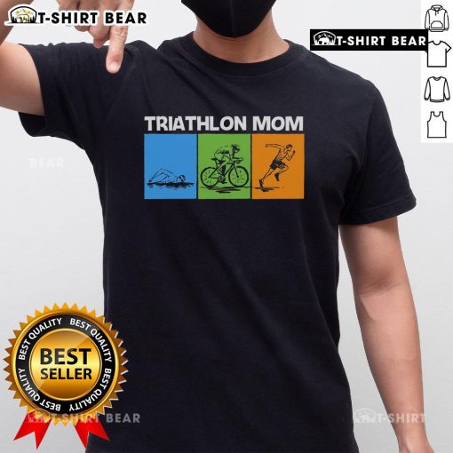 Alt Text: Top Triathlon Mom Art Sport Triathlete T-Shirt design featuring a vibrant graphic celebrating triathlete moms.