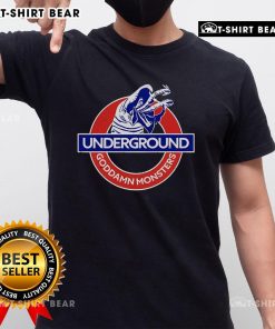 Top Underground God Damn Monsters T-Shirt featuring vibrant graphics of mythical creatures on a black background.