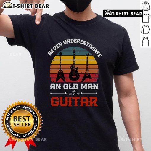 Vintage music t-shirt featuring a cool guitarist with a retro guitar design, perfect for music lovers and musicians.