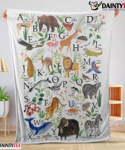 Animal Alphabet A To Z Watercolor Wildlife Blanket Fleece Customized Blanket