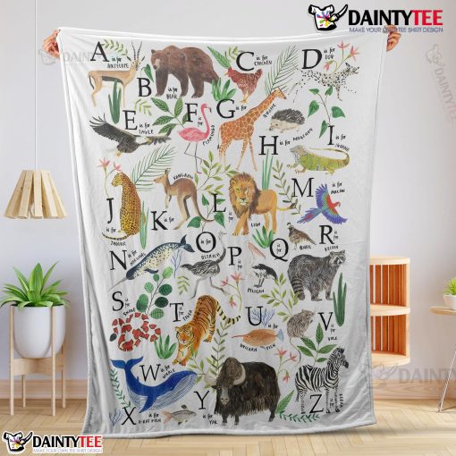 Animal Alphabet A To Z Watercolor Wildlife Blanket Fleece Customized Blanket