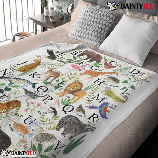 Animal Alphabet A To Z Watercolor Wildlife Blanket Fleece Customized Blanket
