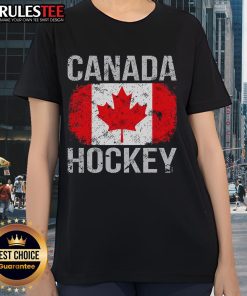 Awesome Canada Hockey Ladies Tee featuring the Canadian flag, perfect for hockey fans celebrating Canadian pride.