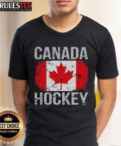 Awesome Canada Hockey T-Shirt featuring the Canadian flag design, perfect for hockey fans and patriotic Canadians.