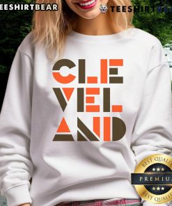 Modern geometric sweatshirt featuring Cleveland, Ohio baseball design, perfect for fans and stylish casual wear.