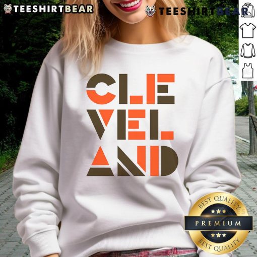 Modern geometric sweatshirt featuring Cleveland, Ohio baseball design, perfect for fans and stylish casual wear.