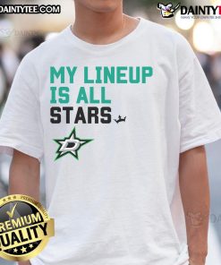 Alt Text: Awesome Dallas Stars My Lineup T-Shirt featuring vibrant team colors and logo, perfect for fans and game day.