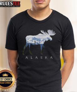 Awesome Day Moose Snowy Mountain Alaska T-Shirt featuring a majestic moose with a snowy mountain backdrop.