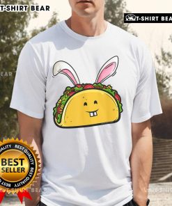 Alt Text: Awesome Easter taco with bunny ears on a fun taco lovers Easter T-shirt design for festive celebrations.