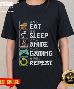 Awesome Eat Sleep Anime Gaming Repeat Kawaii Otaku Tee featuring vibrant design for anime and manga lovers.